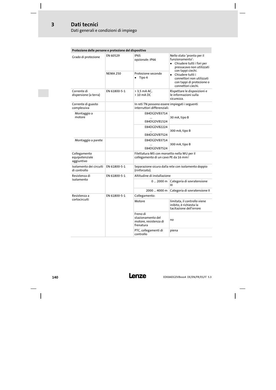 Dati tecnici | Lenze 8400 motec Mounting Instructions User Manual | Page 140 / 164