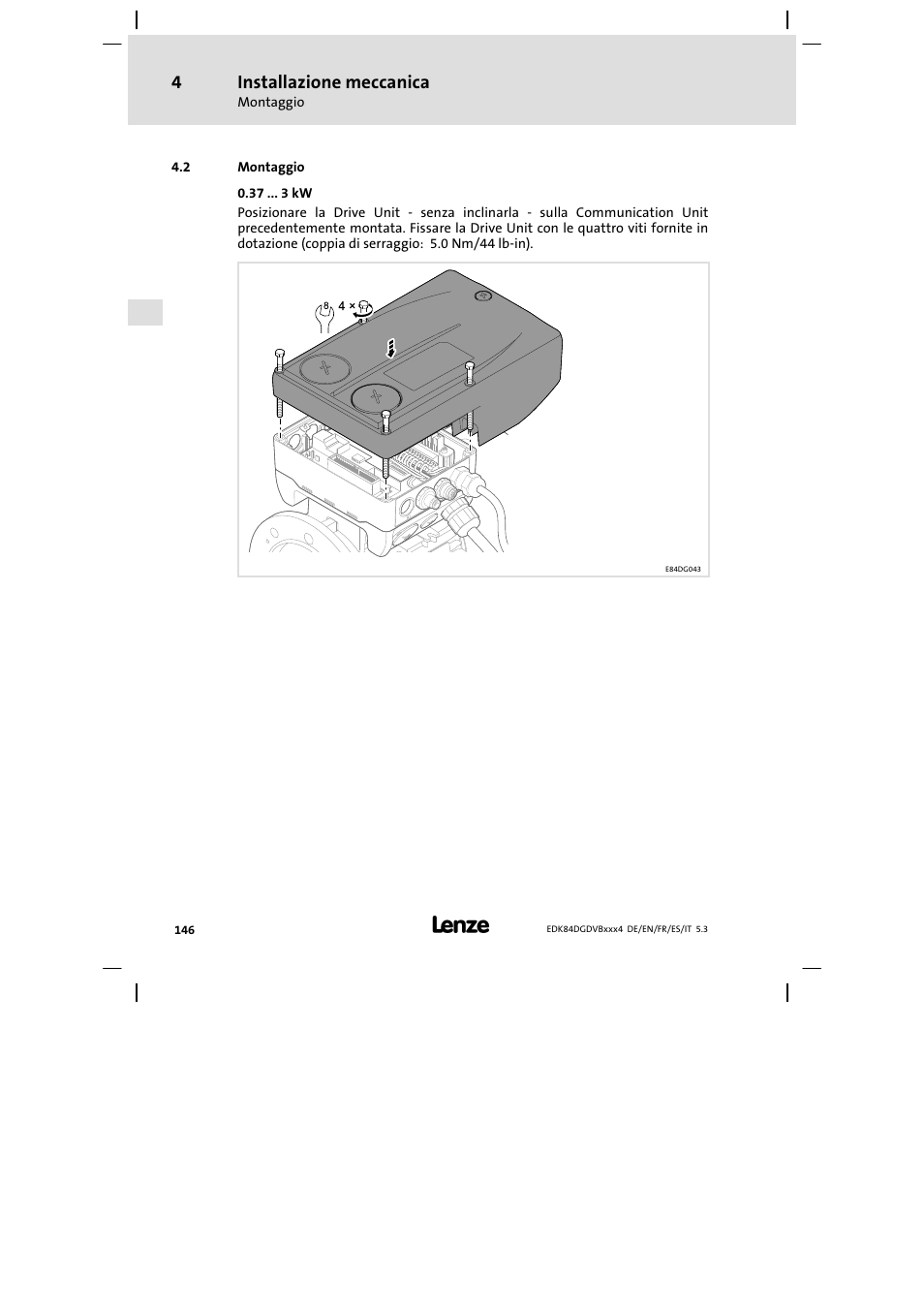 Montaggio, Installazione meccanica | Lenze 8400 motec Mounting Instructions User Manual | Page 146 / 164