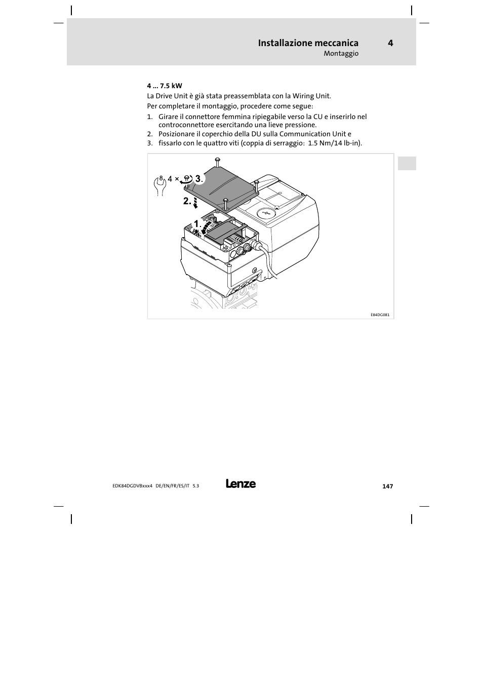 Installazione meccanica | Lenze 8400 motec Mounting Instructions User Manual | Page 147 / 164