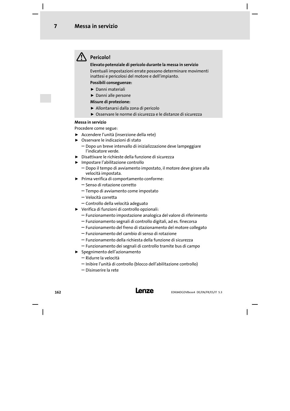Messa in servizio 7 | Lenze 8400 motec Mounting Instructions User Manual | Page 162 / 164