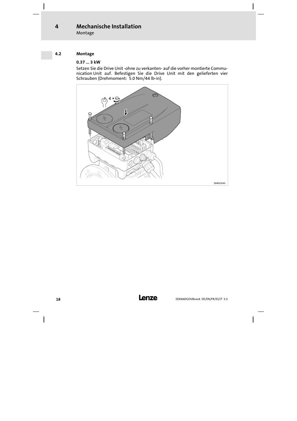 Montage, Mechanische installation | Lenze 8400 motec Mounting Instructions User Manual | Page 18 / 164