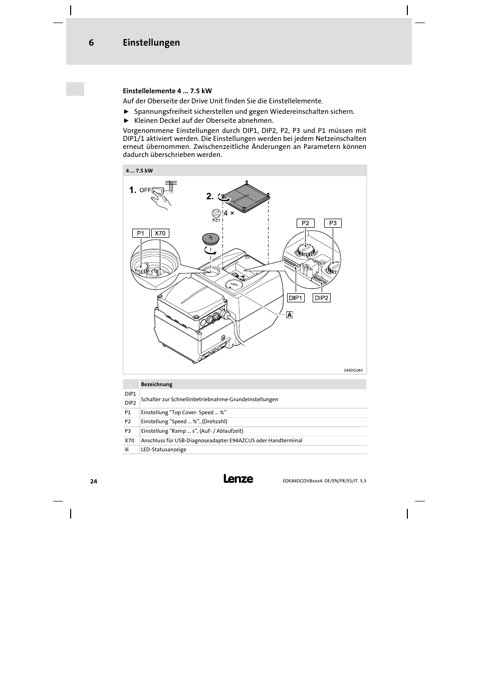 Einstellungen 6 | Lenze 8400 motec Mounting Instructions User Manual | Page 24 / 164