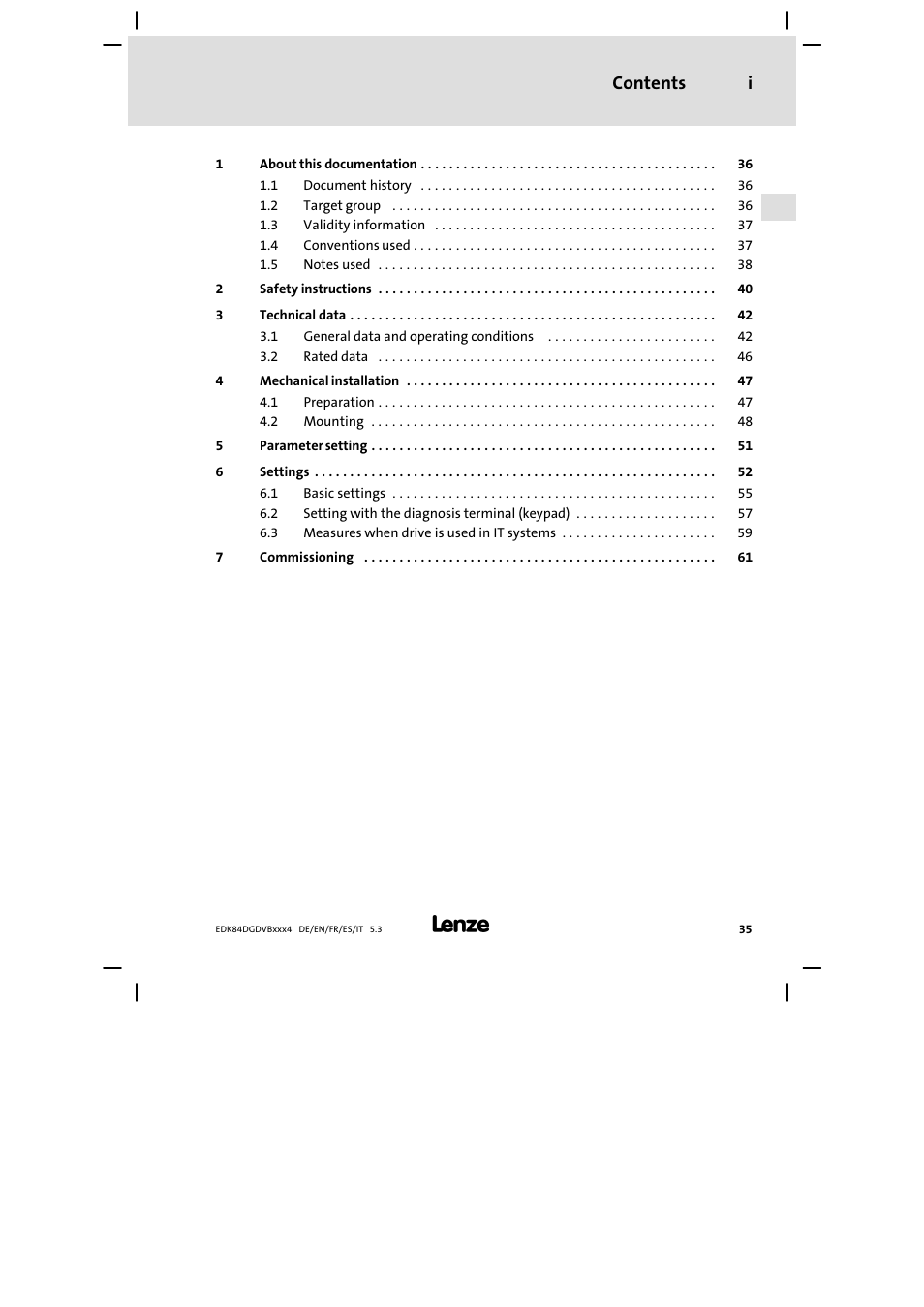 Contents i | Lenze 8400 motec Mounting Instructions User Manual | Page 35 / 164