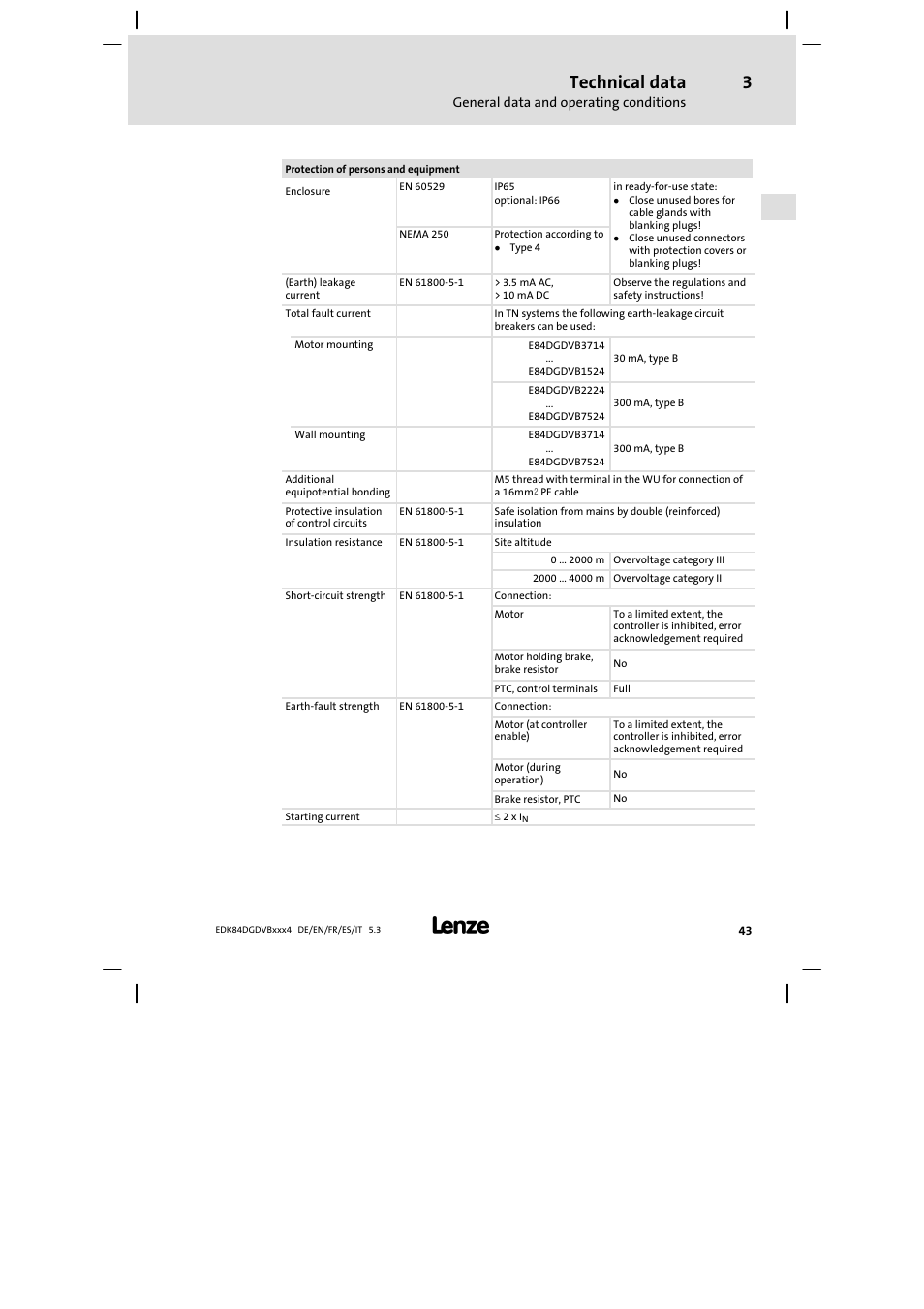 Technical data | Lenze 8400 motec Mounting Instructions User Manual | Page 43 / 164