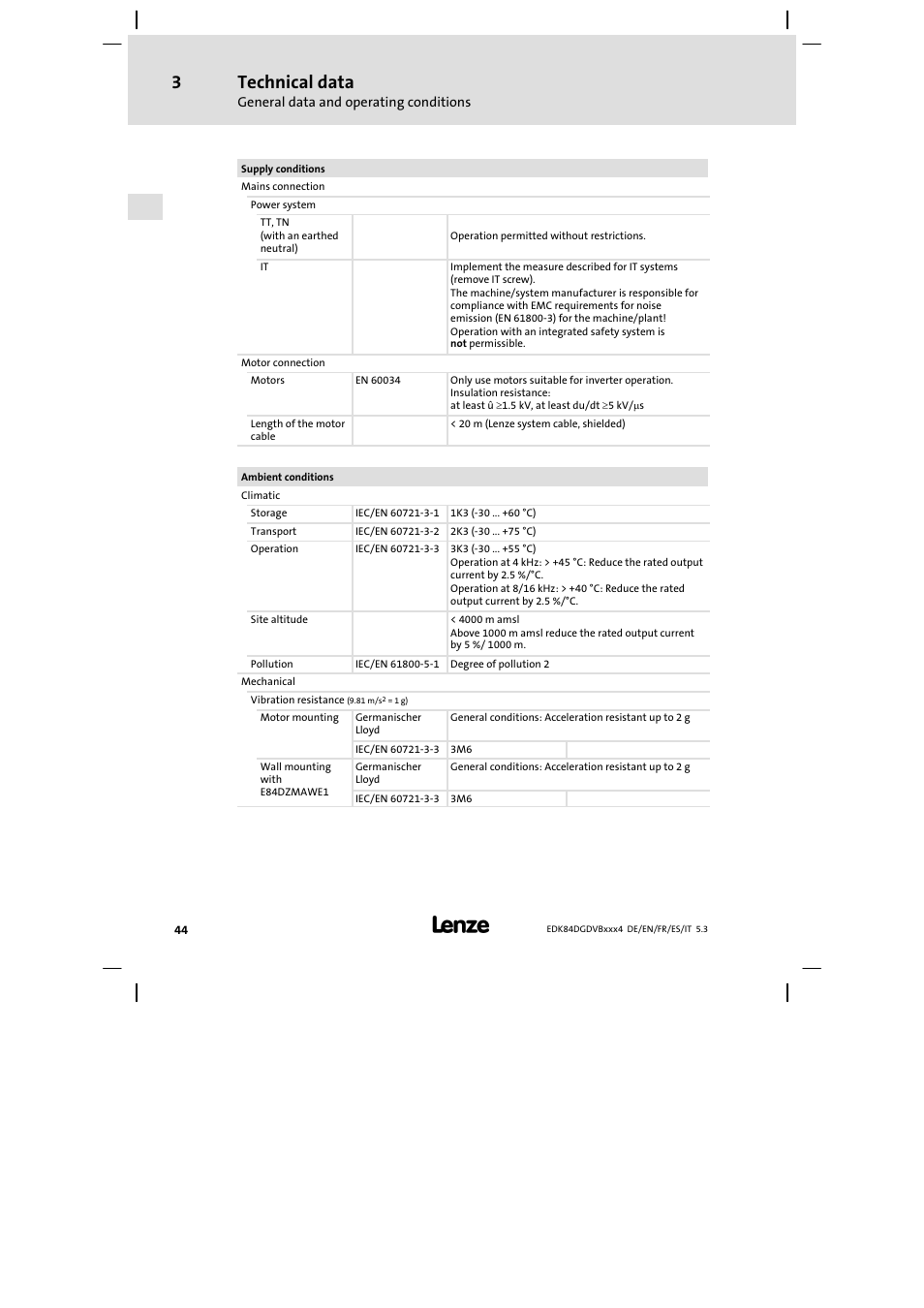 Technical data | Lenze 8400 motec Mounting Instructions User Manual | Page 44 / 164