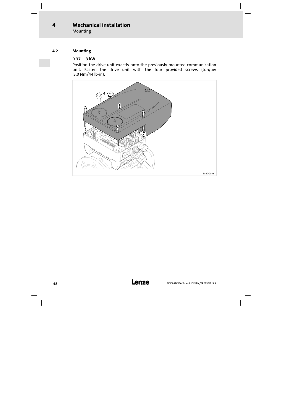 Mounting, Mechanical installation | Lenze 8400 motec Mounting Instructions User Manual | Page 48 / 164