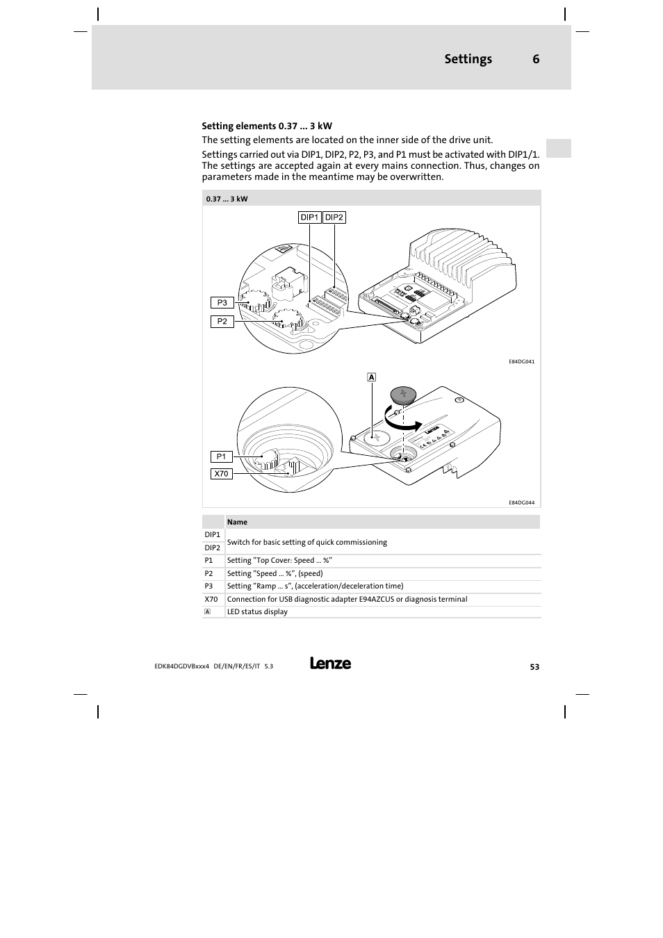 Settings 6 | Lenze 8400 motec Mounting Instructions User Manual | Page 53 / 164