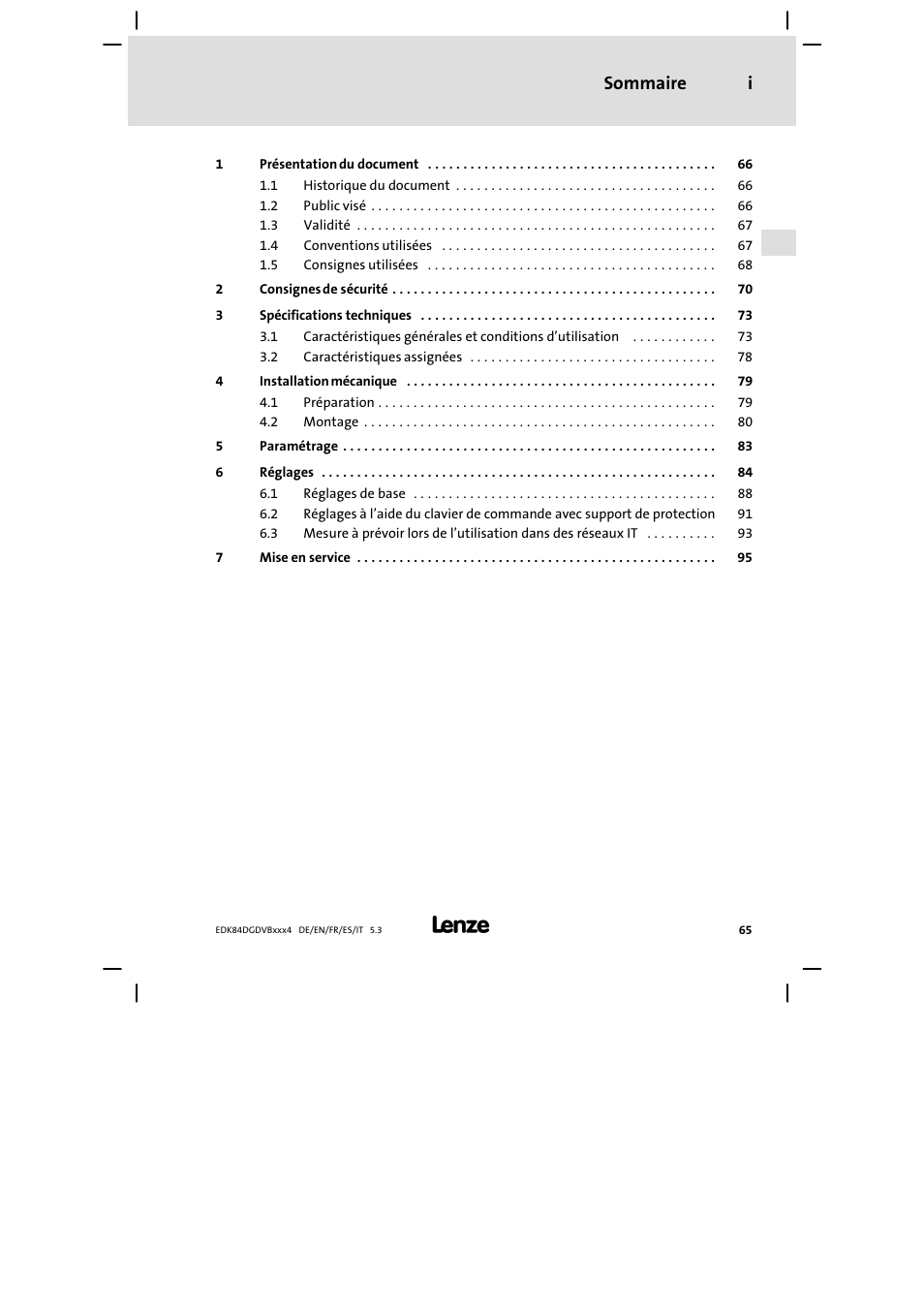 Sommaire i | Lenze 8400 motec Mounting Instructions User Manual | Page 65 / 164