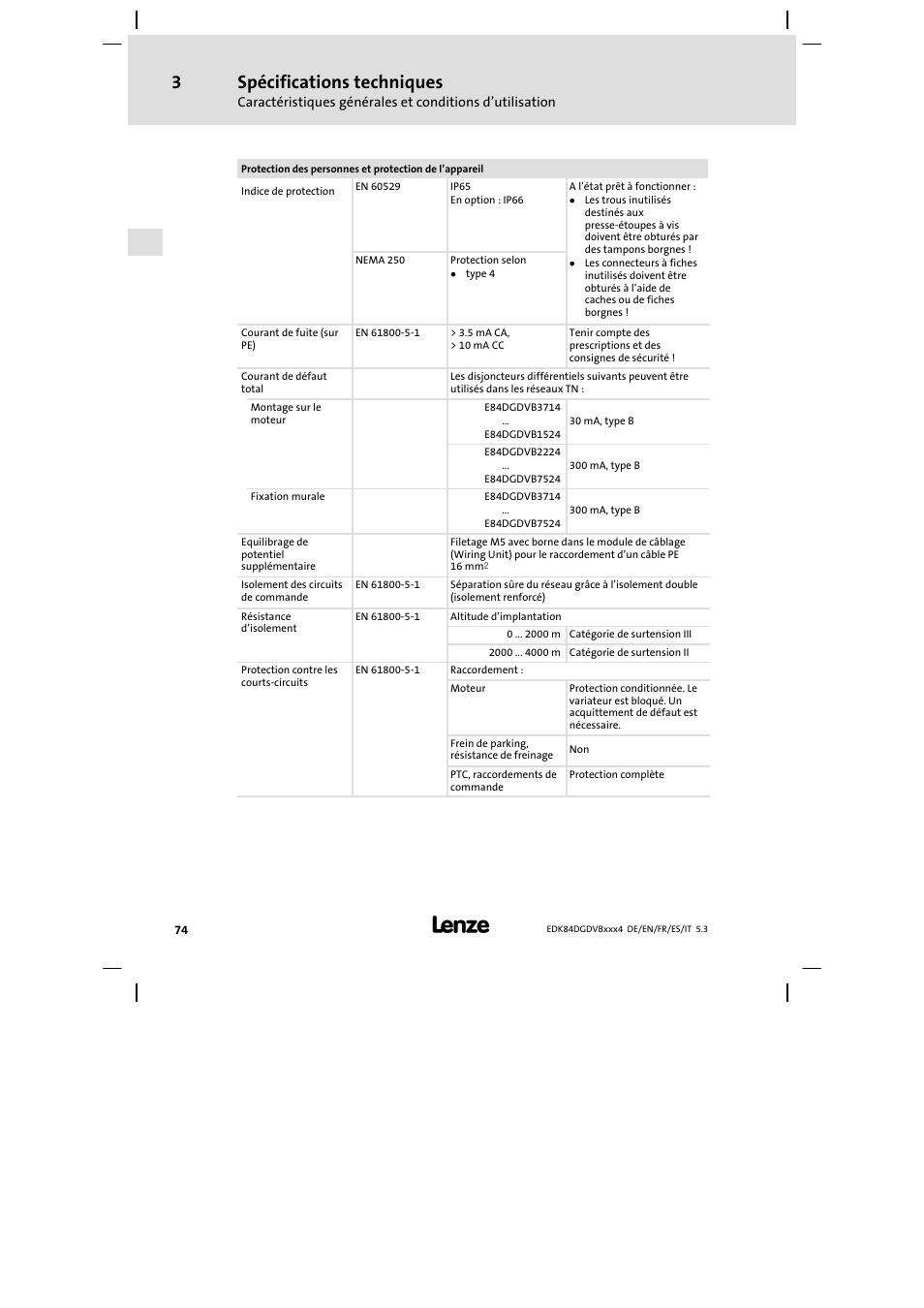 Spécifications techniques | Lenze 8400 motec Mounting Instructions User Manual | Page 74 / 164
