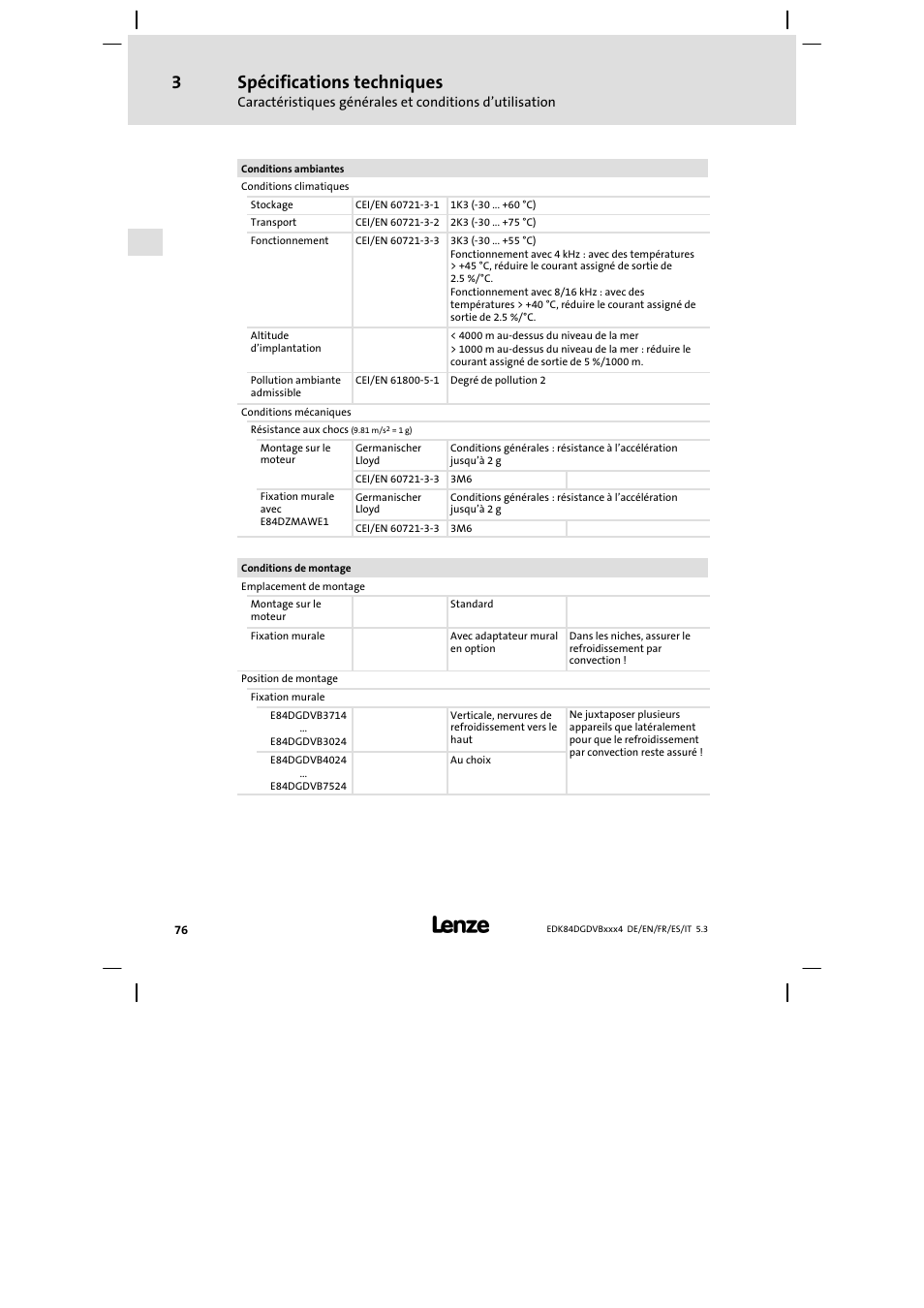 Spécifications techniques | Lenze 8400 motec Mounting Instructions User Manual | Page 76 / 164