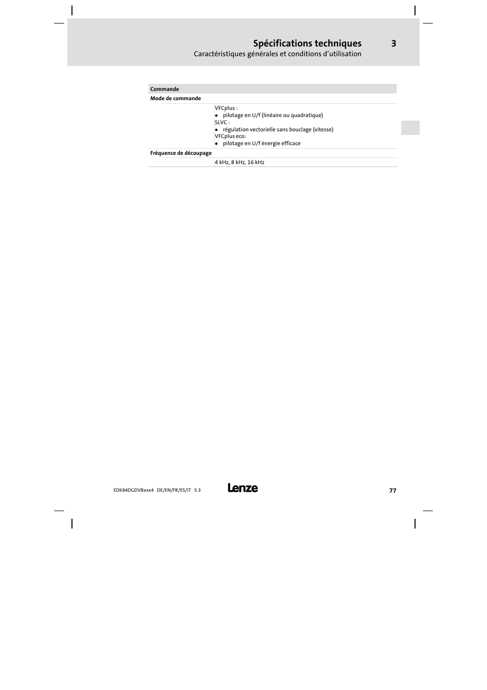 Spécifications techniques | Lenze 8400 motec Mounting Instructions User Manual | Page 77 / 164