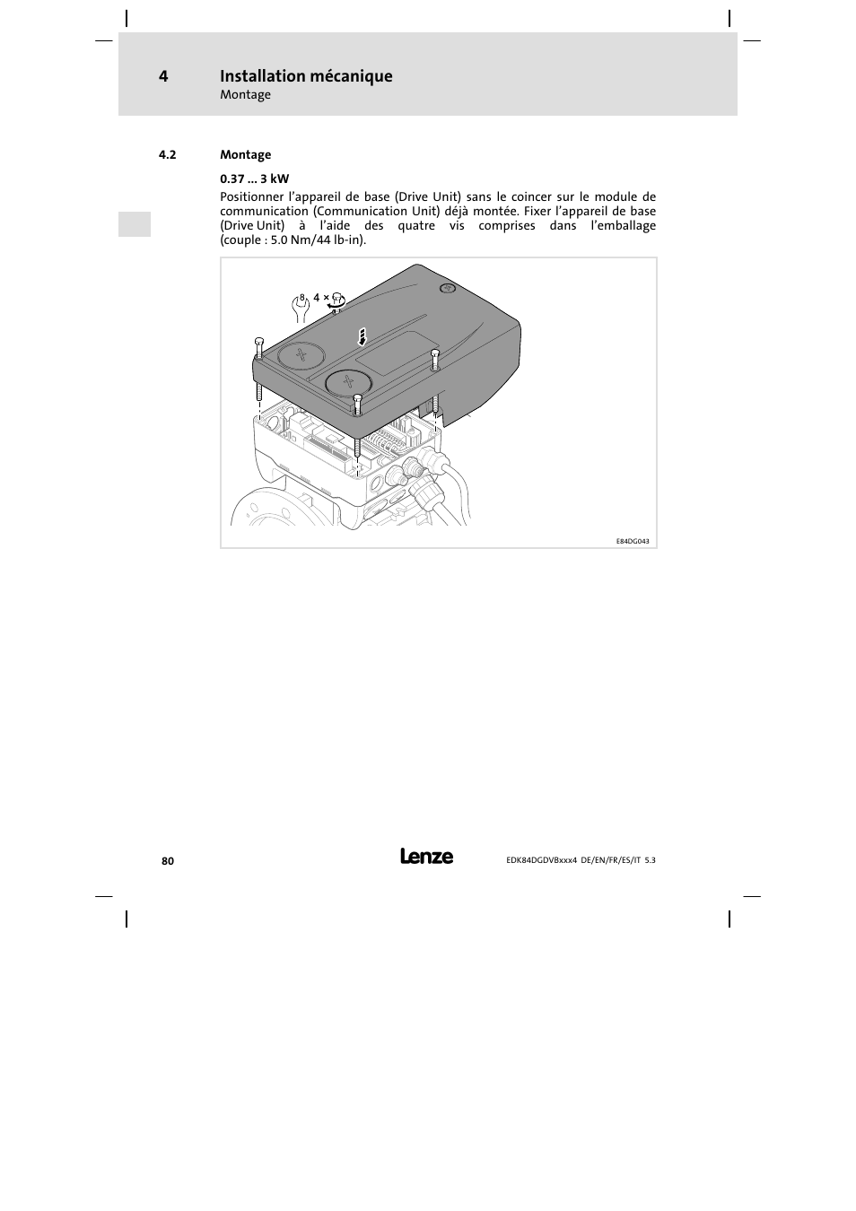 Montage, Installation mécanique | Lenze 8400 motec Mounting Instructions User Manual | Page 80 / 164