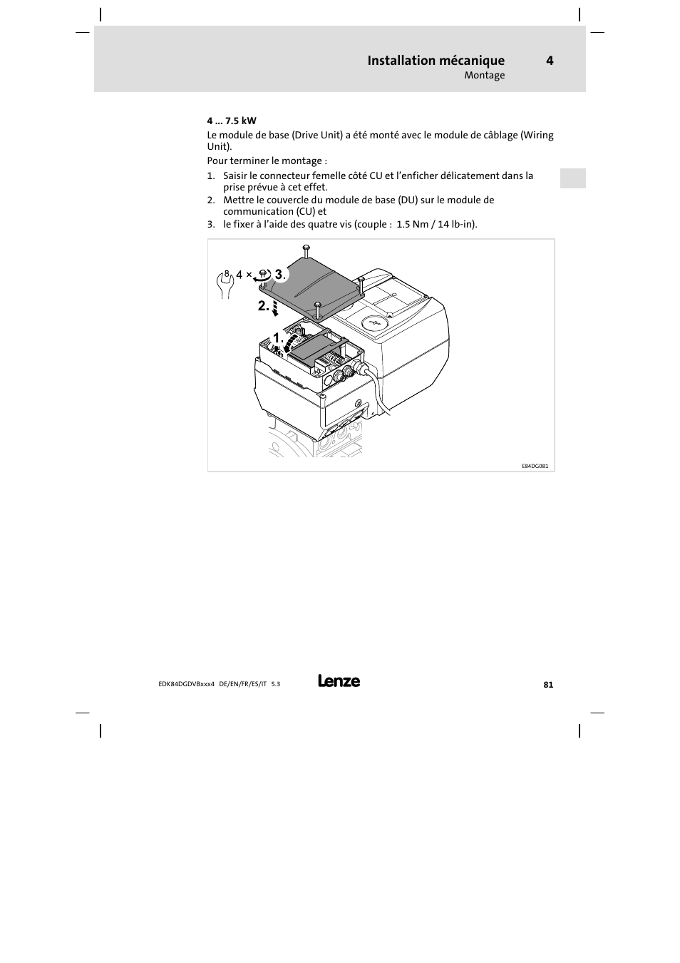 Installation mécanique | Lenze 8400 motec Mounting Instructions User Manual | Page 81 / 164