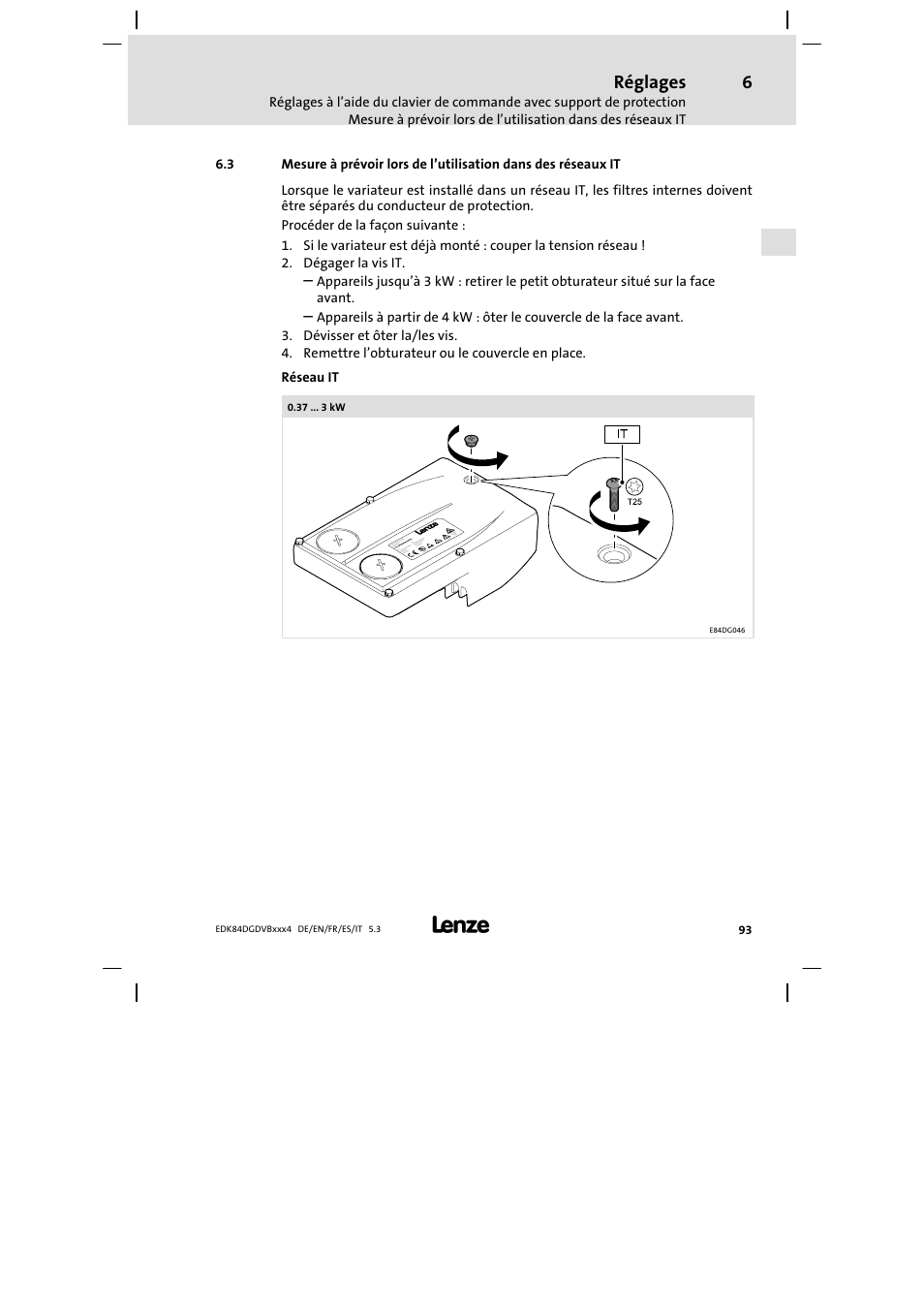 Réglages | Lenze 8400 motec Mounting Instructions User Manual | Page 93 / 164