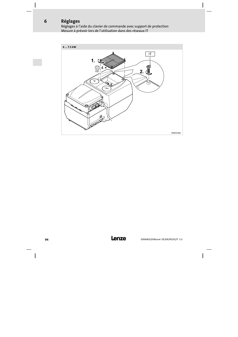 Réglages | Lenze 8400 motec Mounting Instructions User Manual | Page 94 / 164