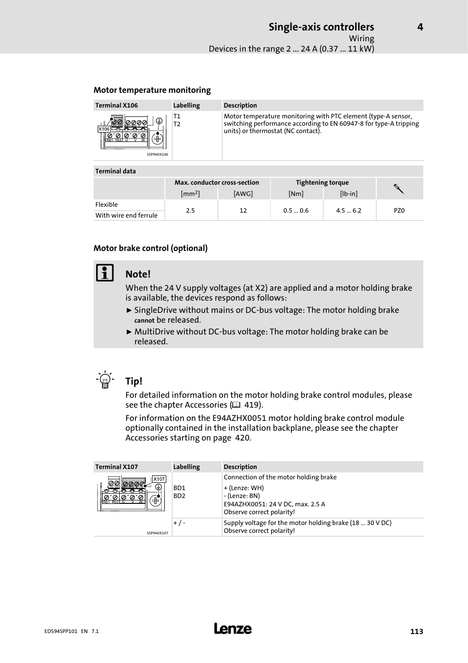 Single-axis controllers | Lenze 9400 Manual User Manual | Page 113 / 584