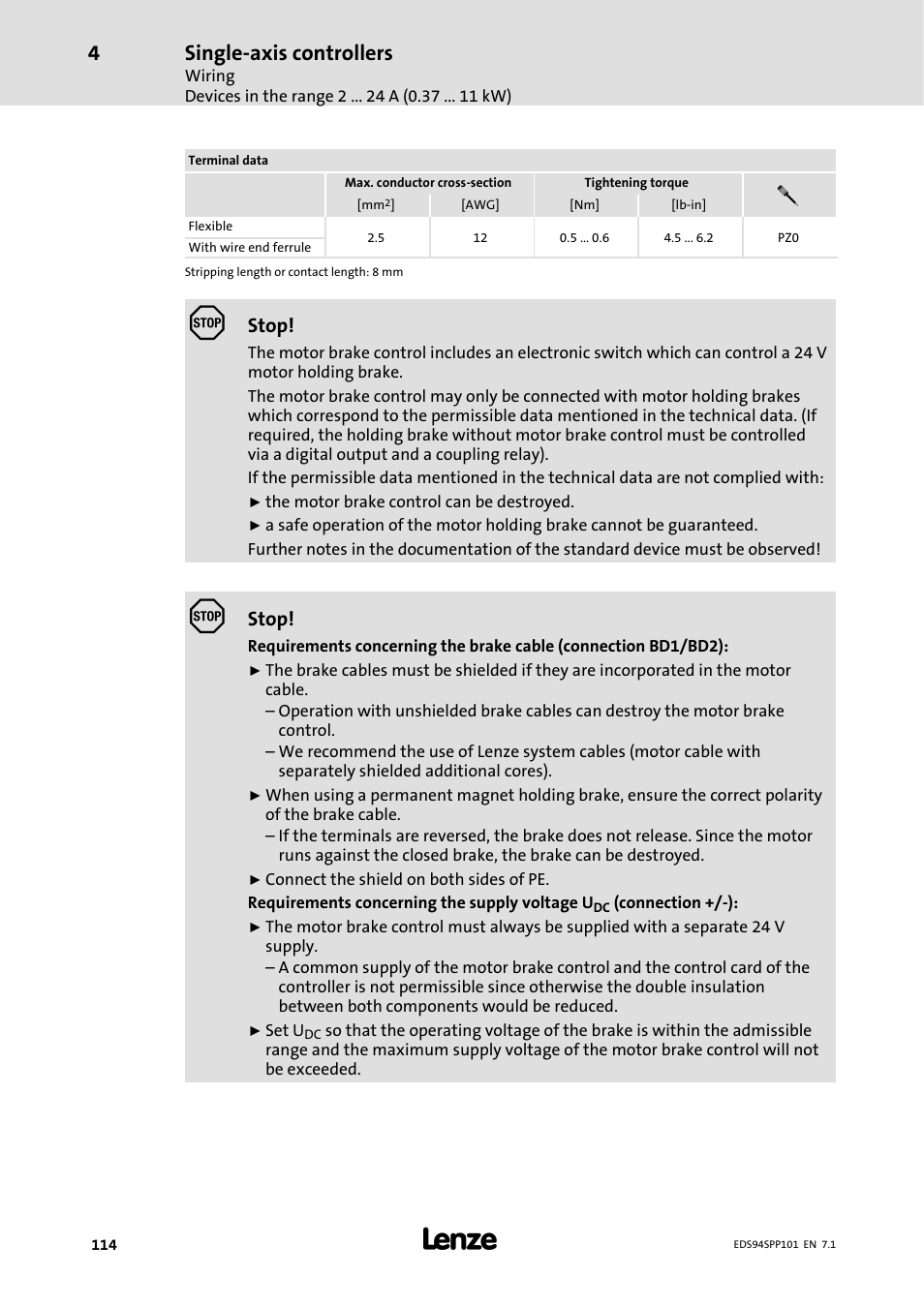 Single-axis controllers | Lenze 9400 Manual User Manual | Page 114 / 584