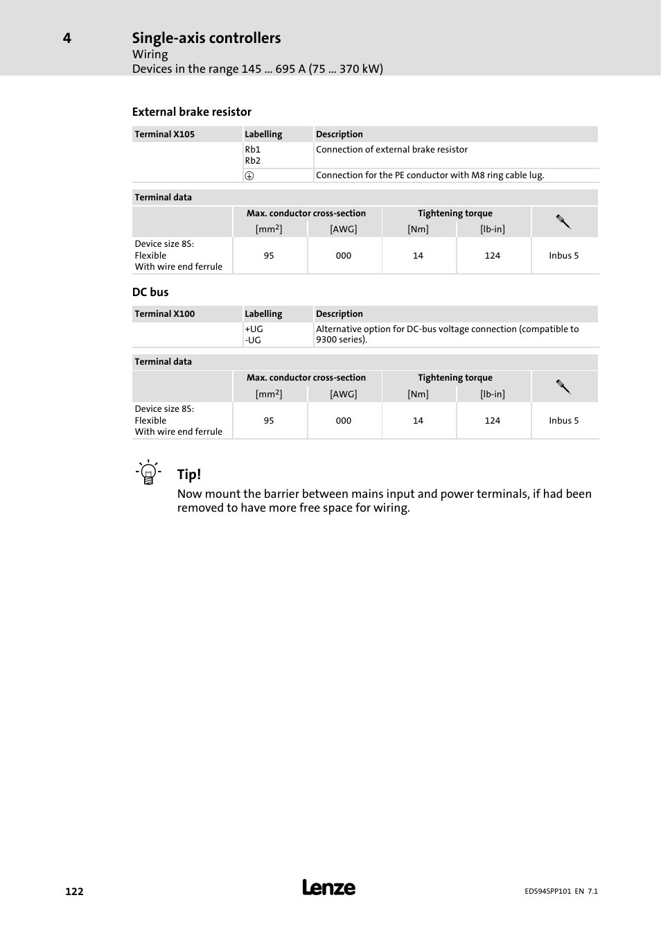 Single-axis controllers | Lenze 9400 Manual User Manual | Page 122 / 584