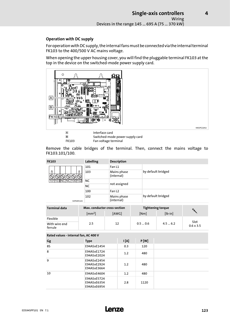 Single-axis controllers | Lenze 9400 Manual User Manual | Page 123 / 584