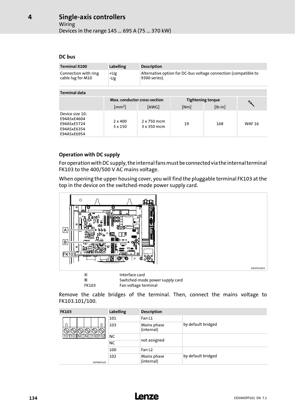 Single-axis controllers | Lenze 9400 Manual User Manual | Page 134 / 584