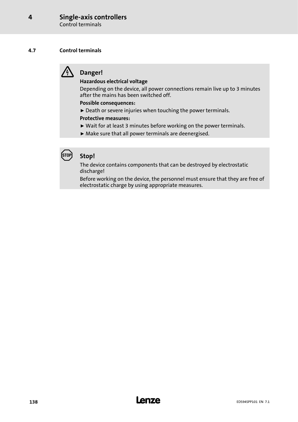 7 control terminals | Lenze 9400 Manual User Manual | Page 138 / 584