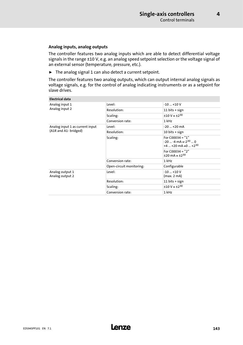 Single-axis controllers | Lenze 9400 Manual User Manual | Page 143 / 584