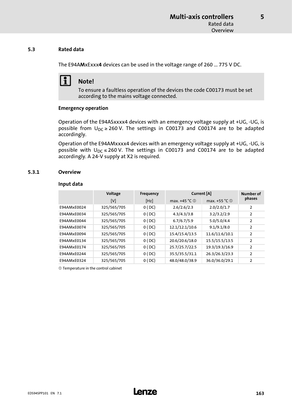 3 rated data, 1 overview, Overview | Multi-axis controllers | Lenze 9400 Manual User Manual | Page 163 / 584