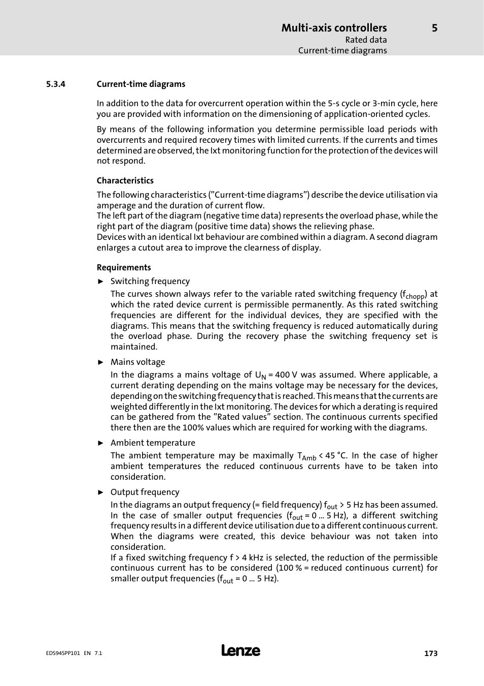 4 current-time diagrams, Current-time diagrams, Multi-axis controllers | Lenze 9400 Manual User Manual | Page 173 / 584