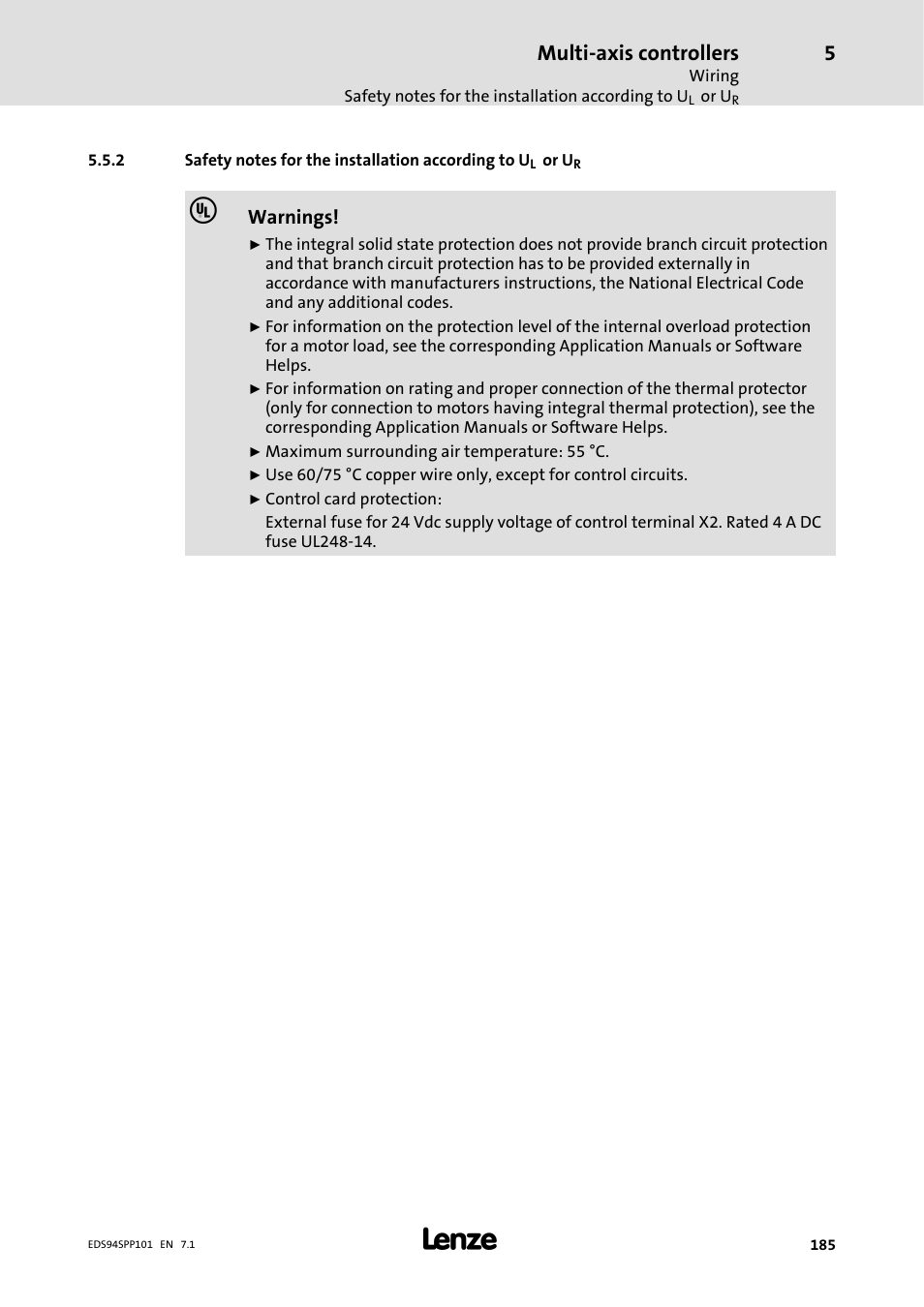 Multi-axis controllers | Lenze 9400 Manual User Manual | Page 185 / 584