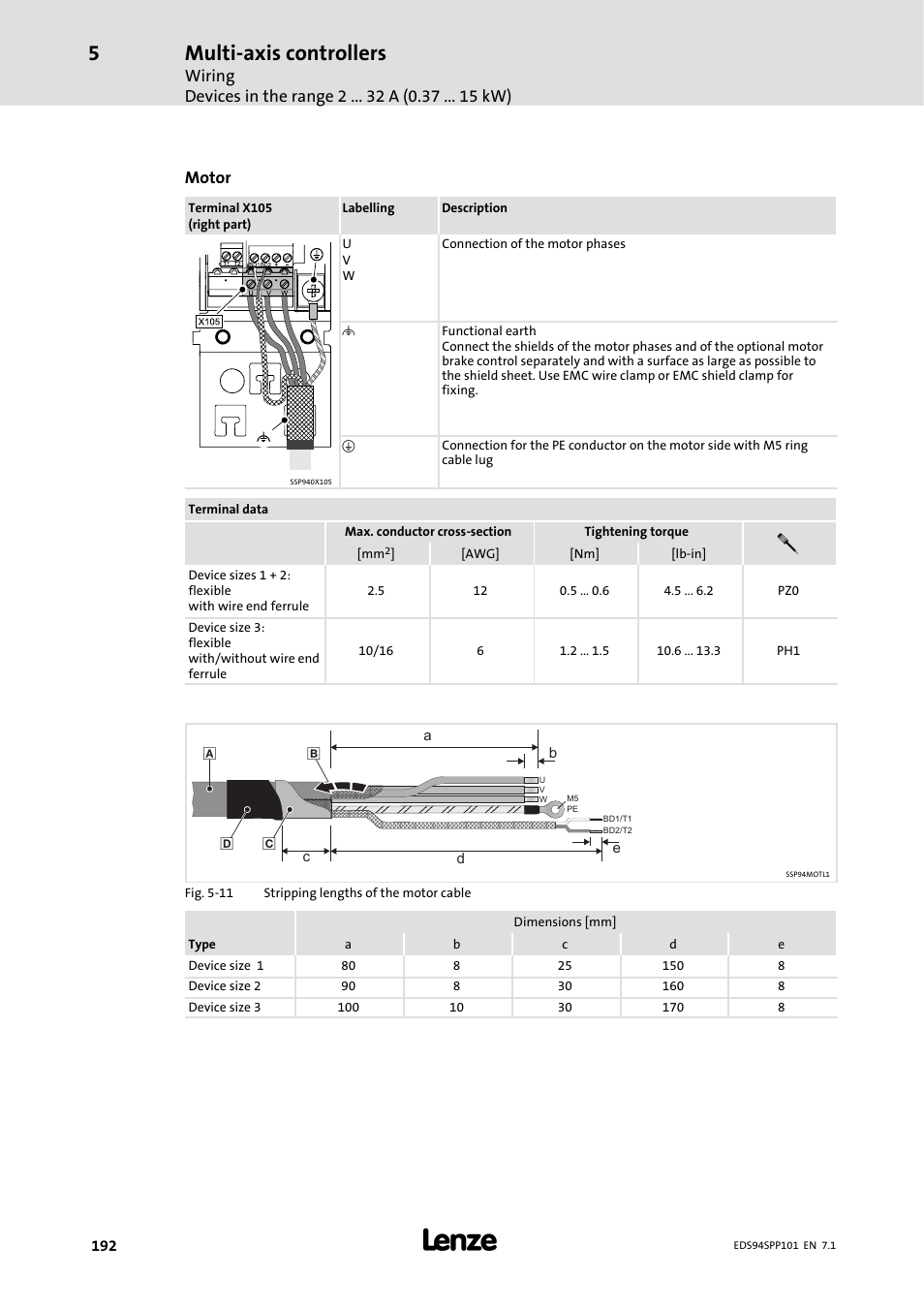 Multi-axis controllers, Wiring devices in the range 2 a (0.37 kw), Motor | Lenze 9400 Manual User Manual | Page 192 / 584