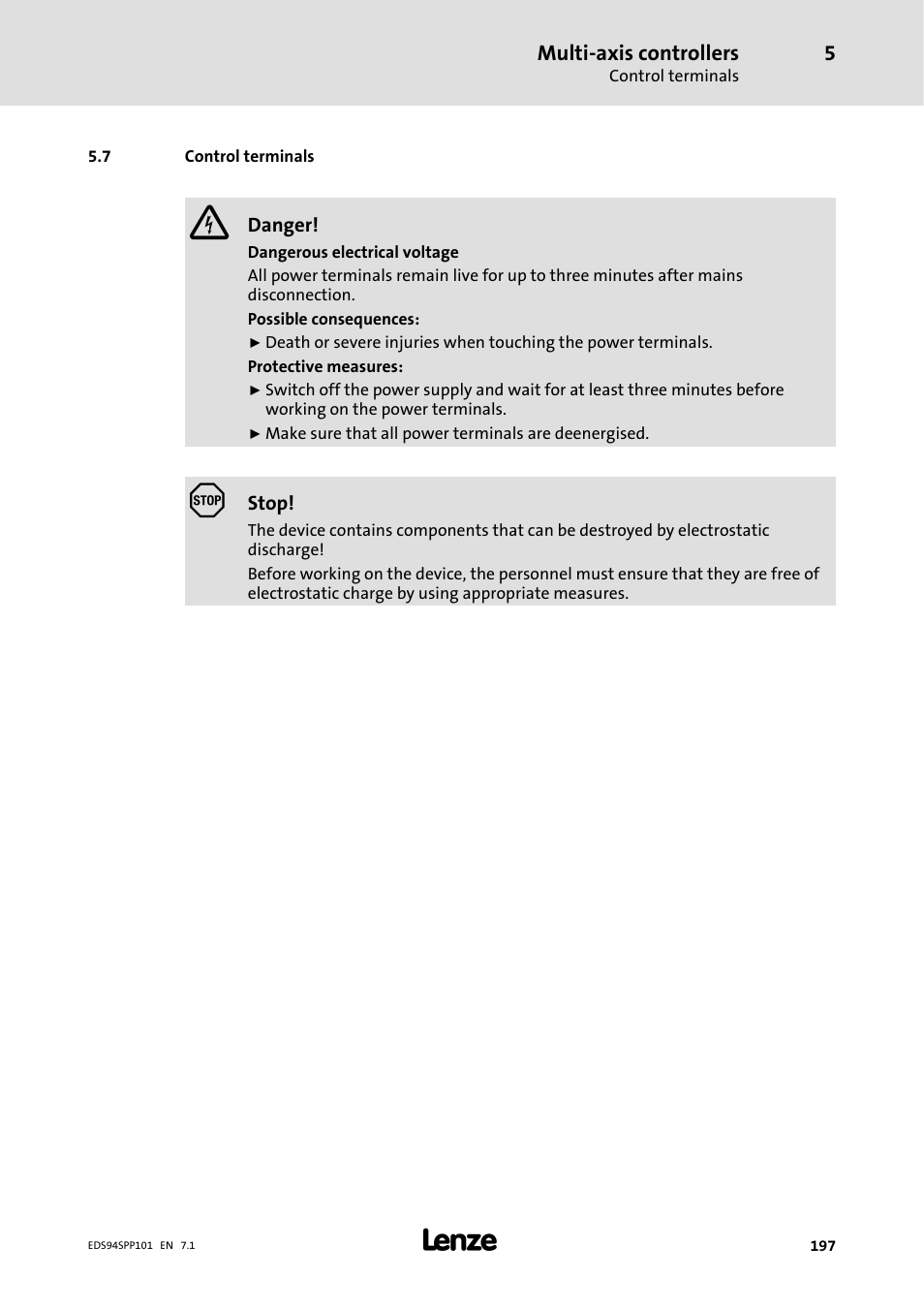 7 control terminals | Lenze 9400 Manual User Manual | Page 197 / 584