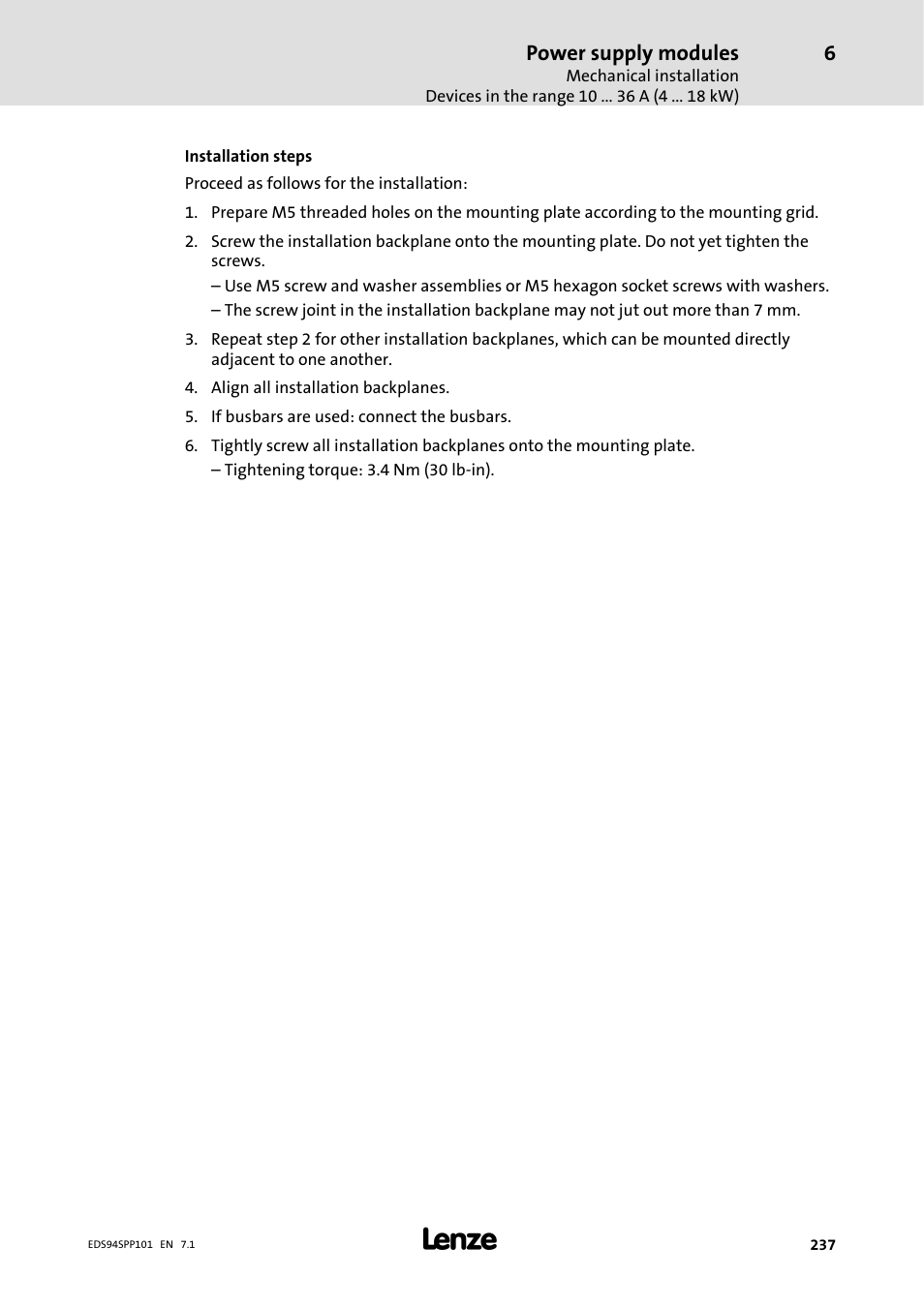 Power supply modules | Lenze 9400 Manual User Manual | Page 237 / 584