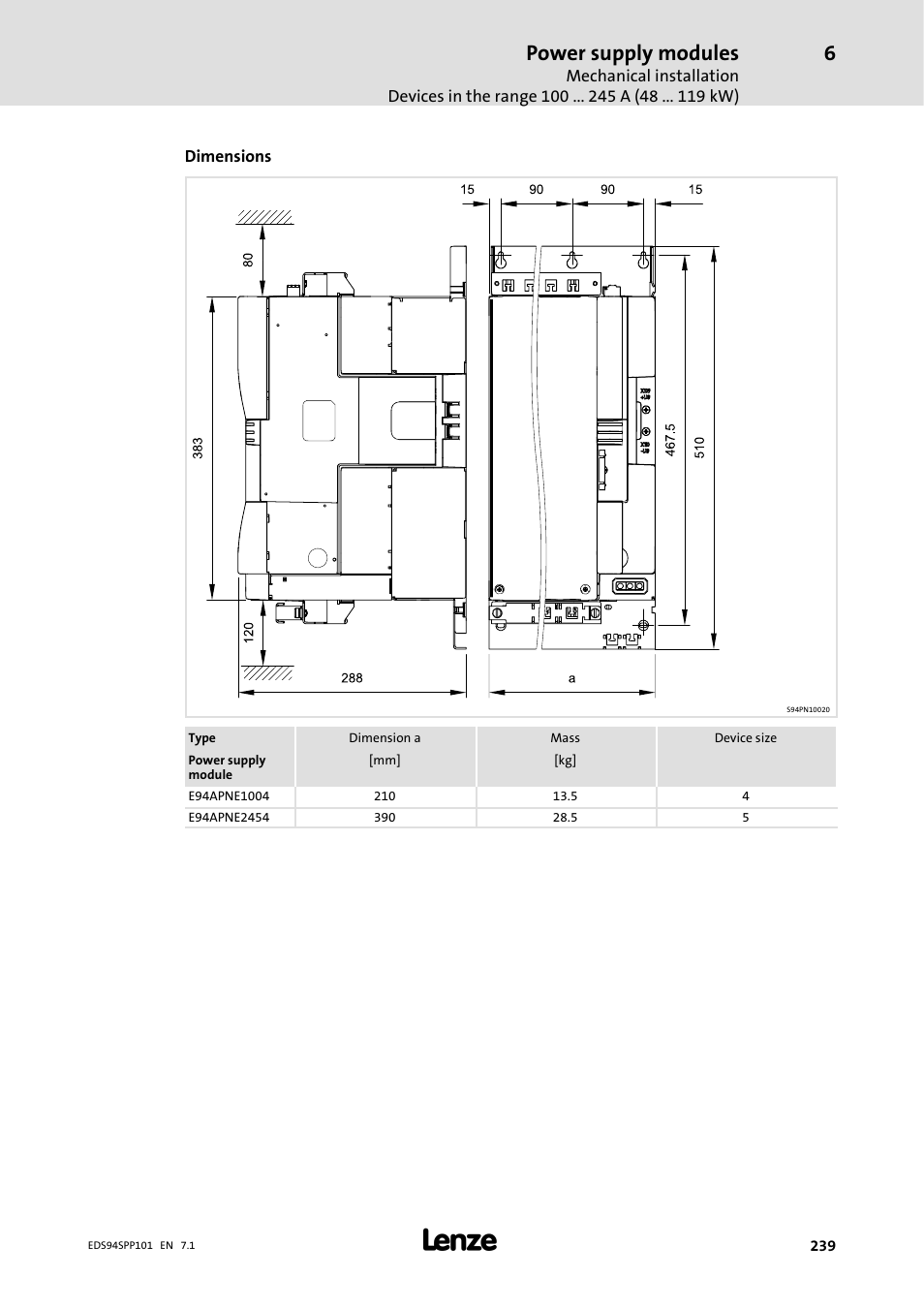 Power supply modules | Lenze 9400 Manual User Manual | Page 239 / 584