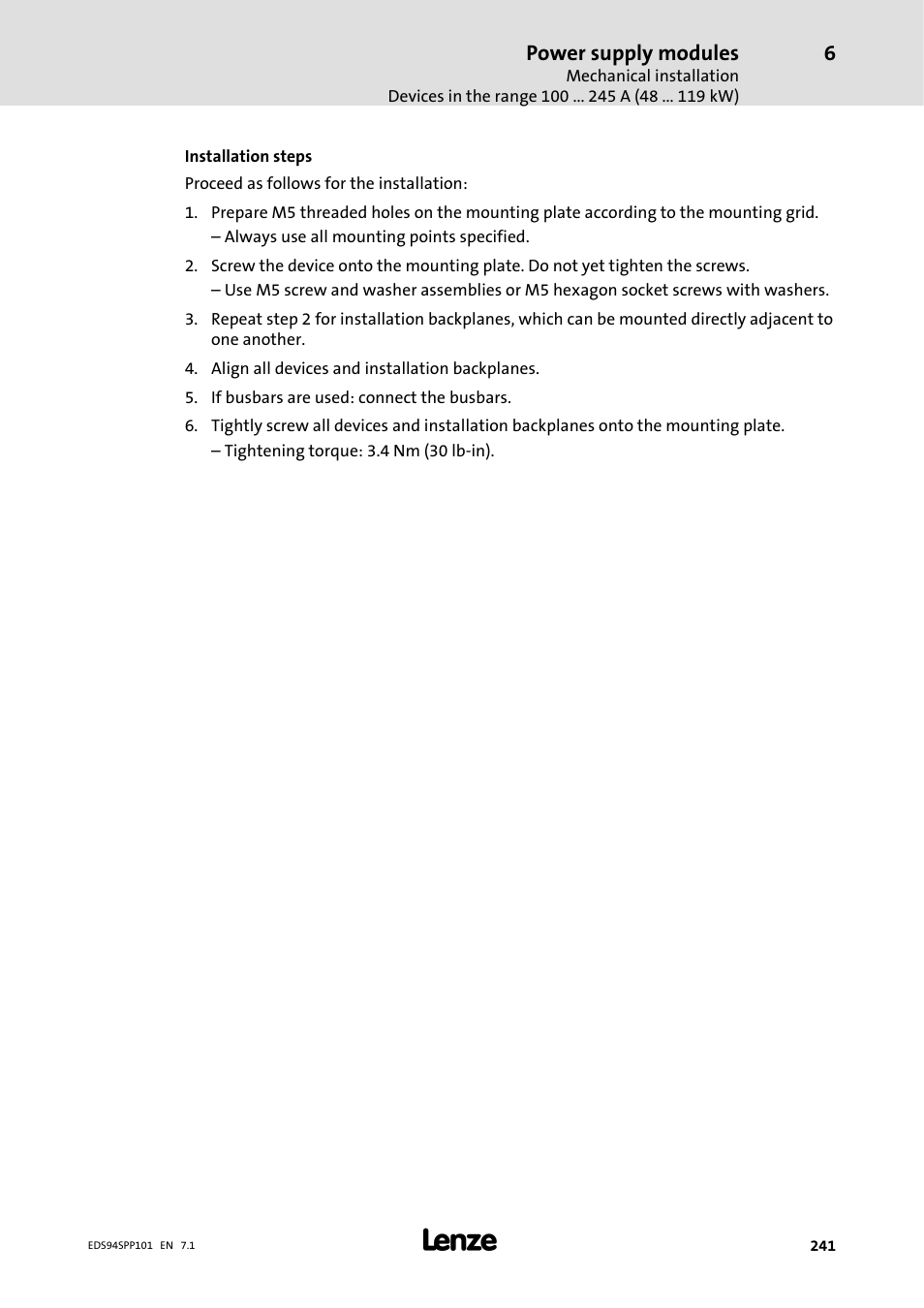 Power supply modules | Lenze 9400 Manual User Manual | Page 241 / 584