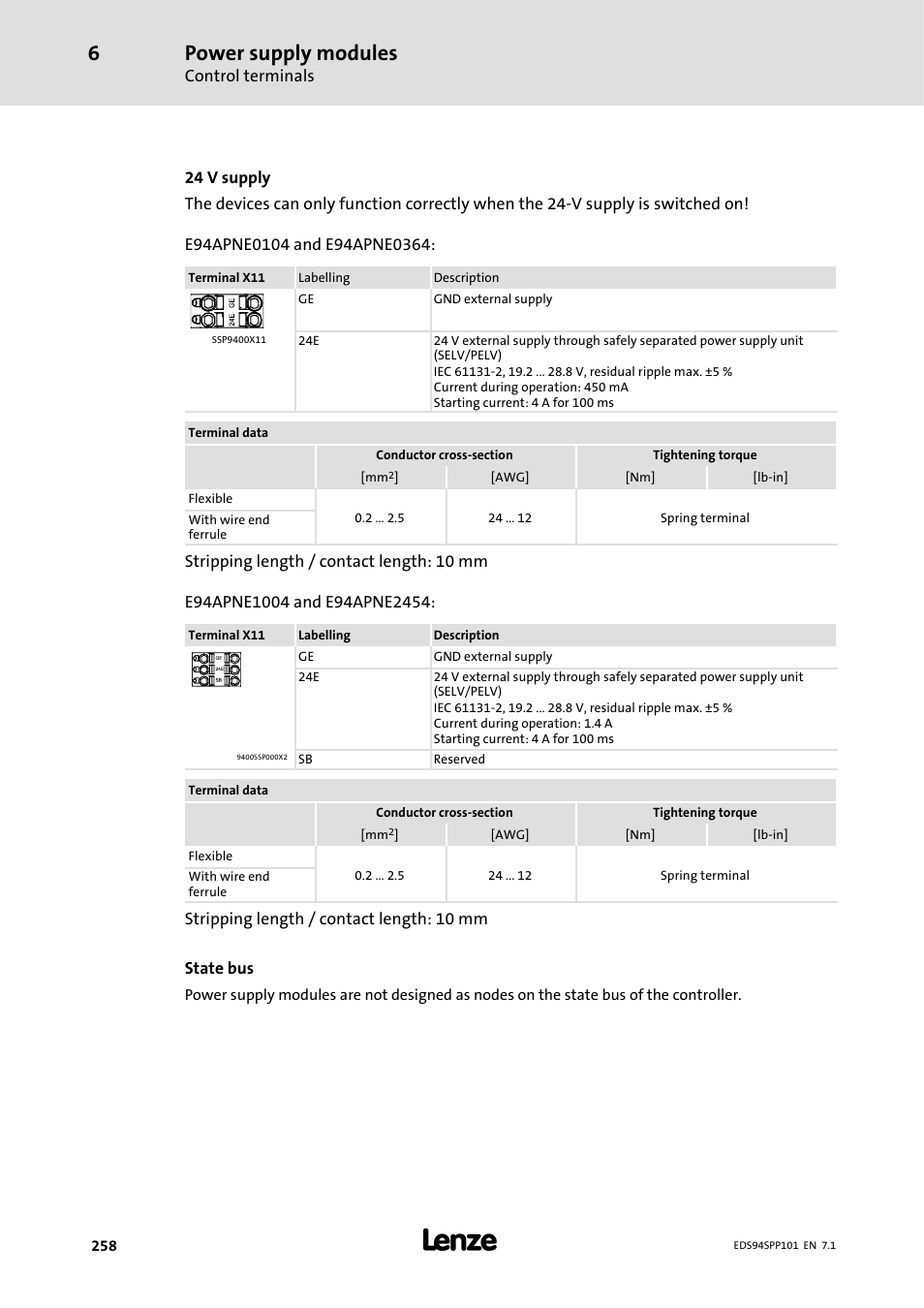 Power supply modules | Lenze 9400 Manual User Manual | Page 258 / 584