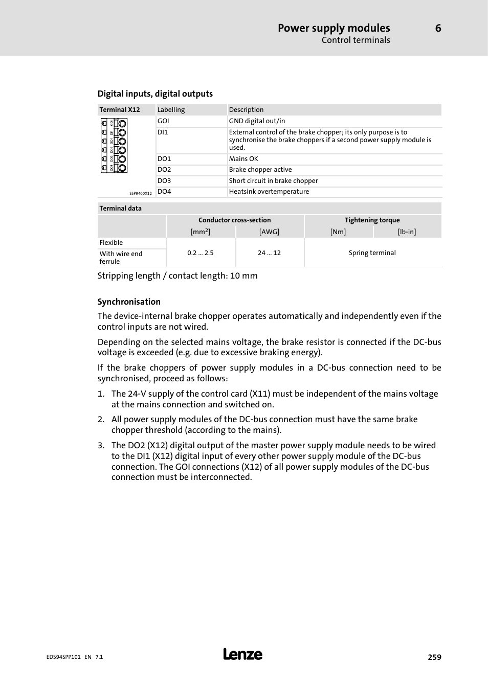 Power supply modules | Lenze 9400 Manual User Manual | Page 259 / 584