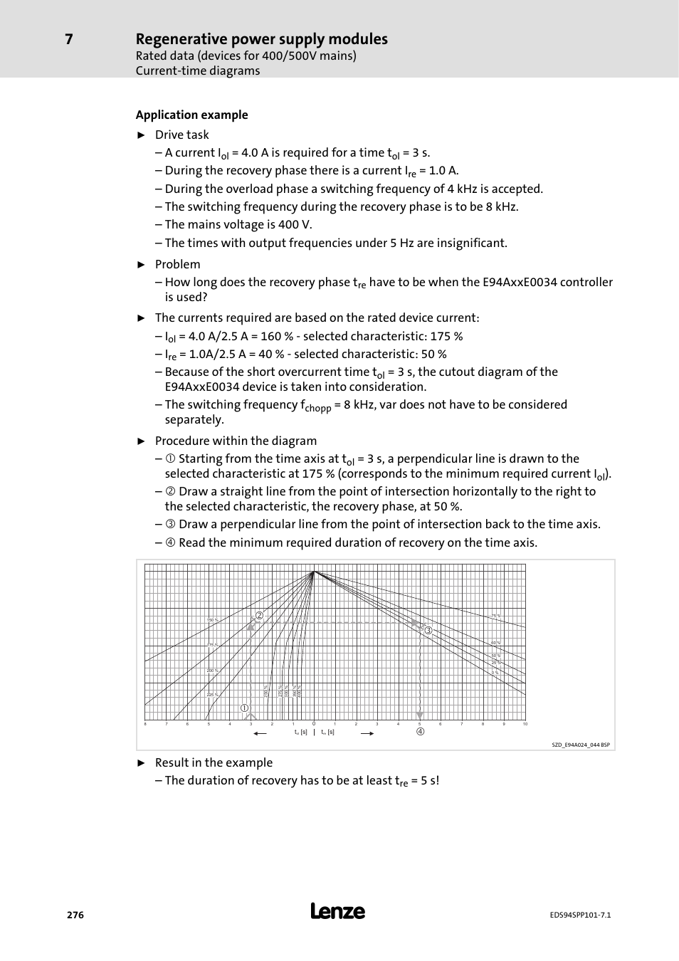 Regenerative power supply modules, Application example, Drive task – a current i | 0 a is required for a time t, Problem – how long does the recovery phase t | Lenze 9400 Manual User Manual | Page 276 / 584