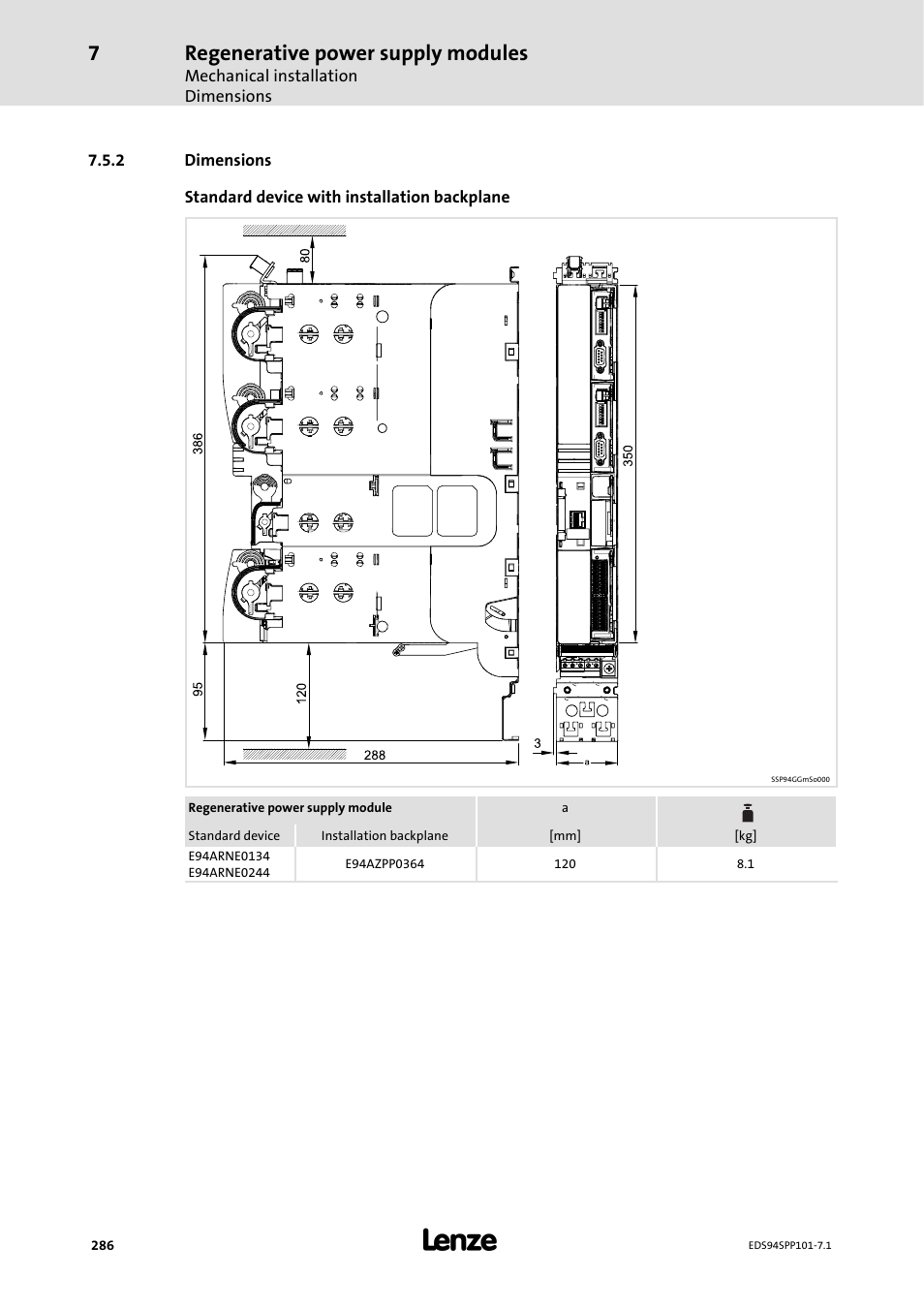 2 dimensions, Dimensions, Regenerative power supply modules | Lenze 9400 Manual User Manual | Page 286 / 584