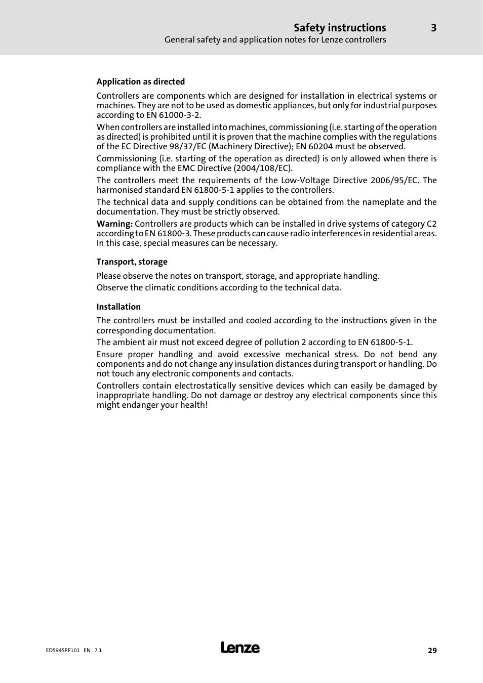 Safety instructions | Lenze 9400 Manual User Manual | Page 29 / 584