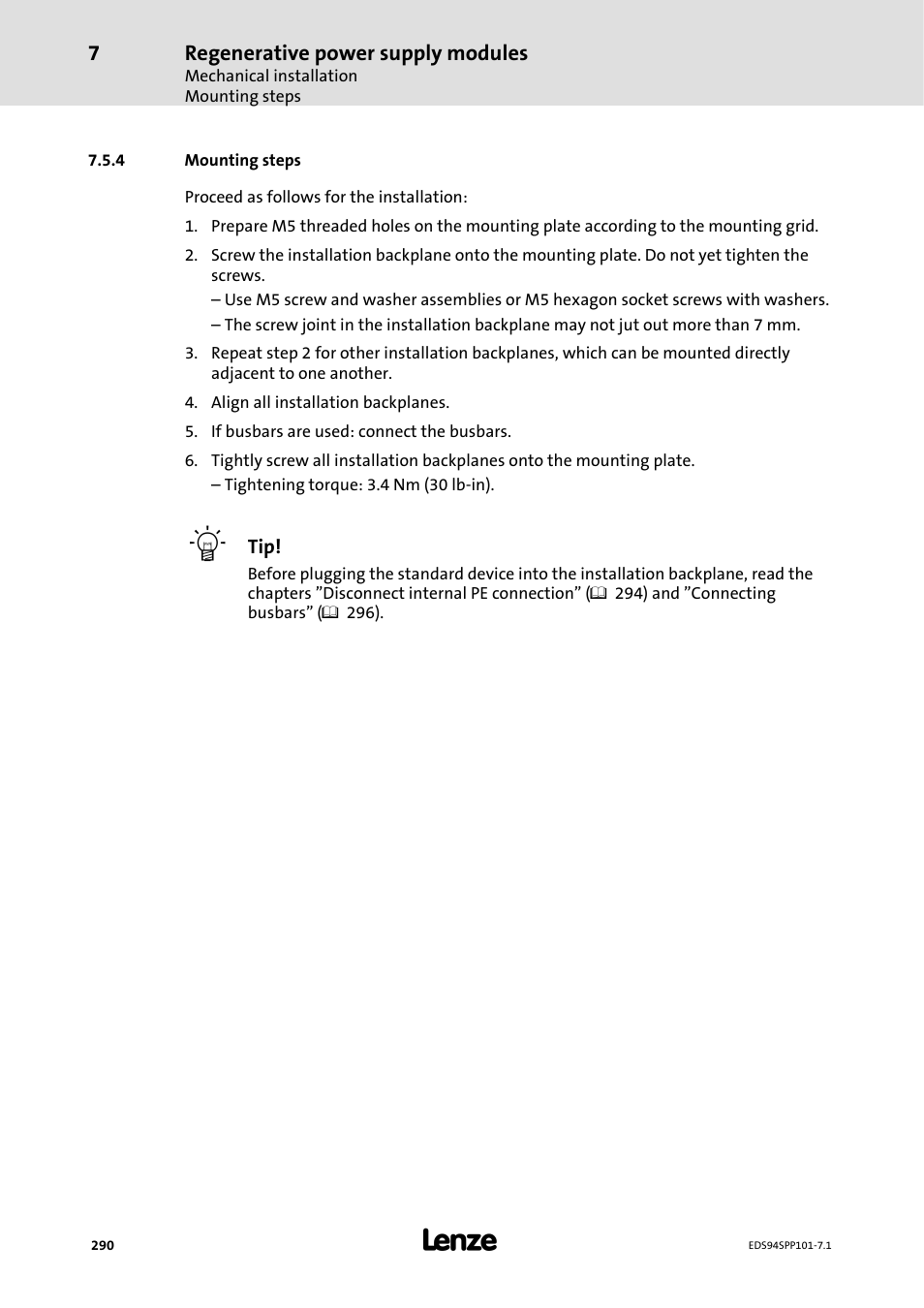 4 mounting steps, Mounting steps | Lenze 9400 Manual User Manual | Page 290 / 584