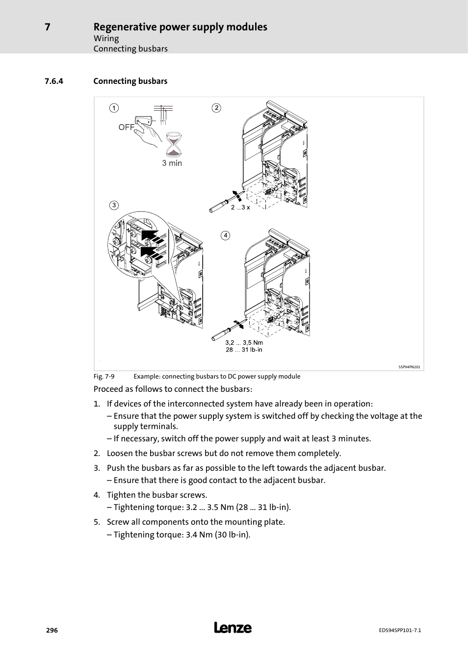 4 connecting busbars, Connecting busbars, Regenerative power supply modules | Lenze 9400 Manual User Manual | Page 296 / 584