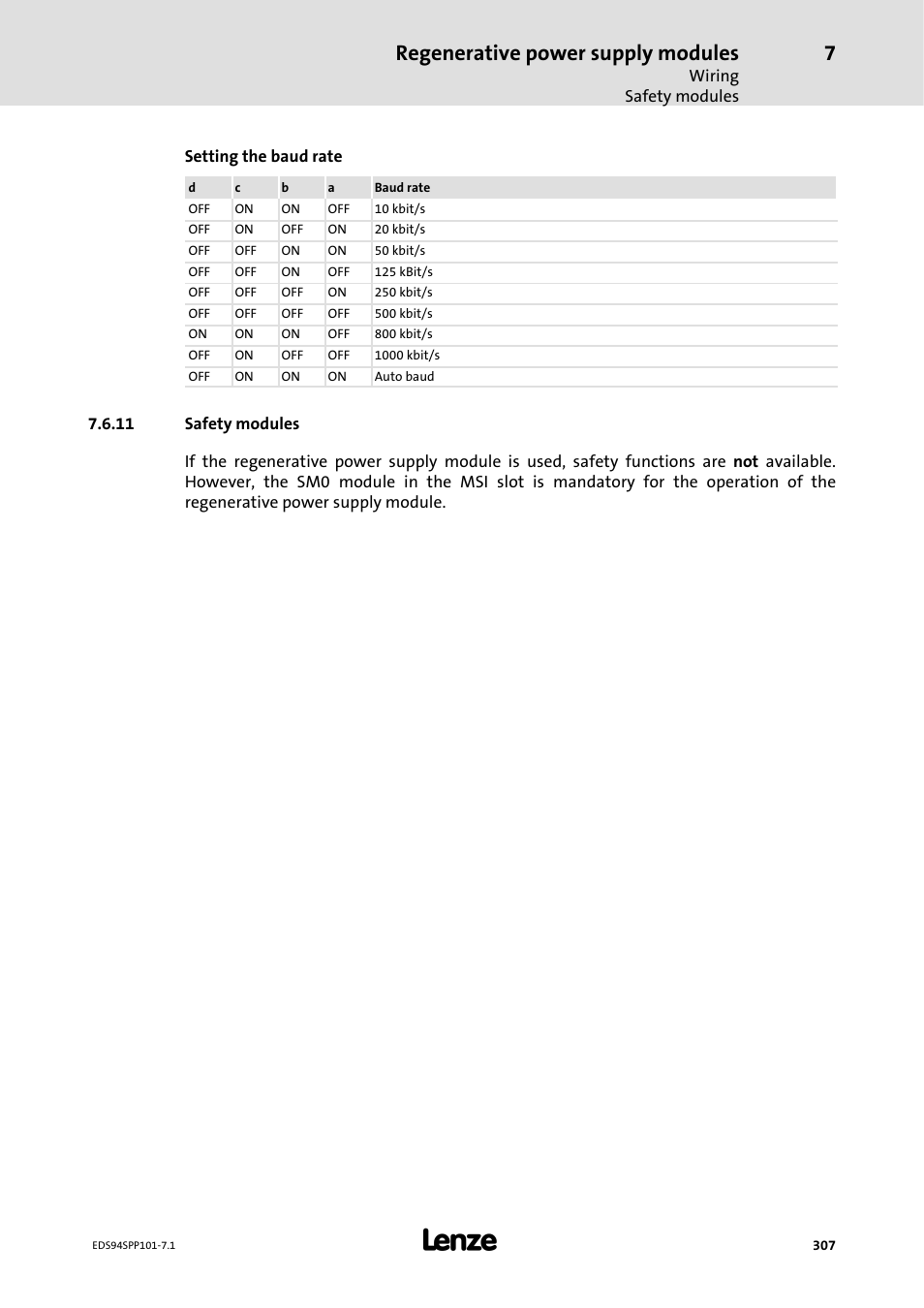 11 safety modules, Regenerative power supply modules | Lenze 9400 Manual User Manual | Page 307 / 584