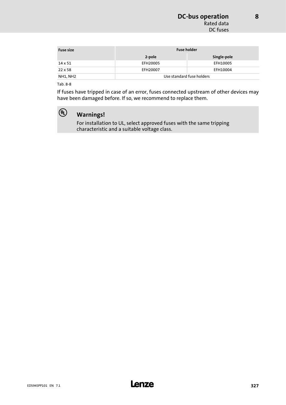 Dc-bus operation | Lenze 9400 Manual User Manual | Page 327 / 584