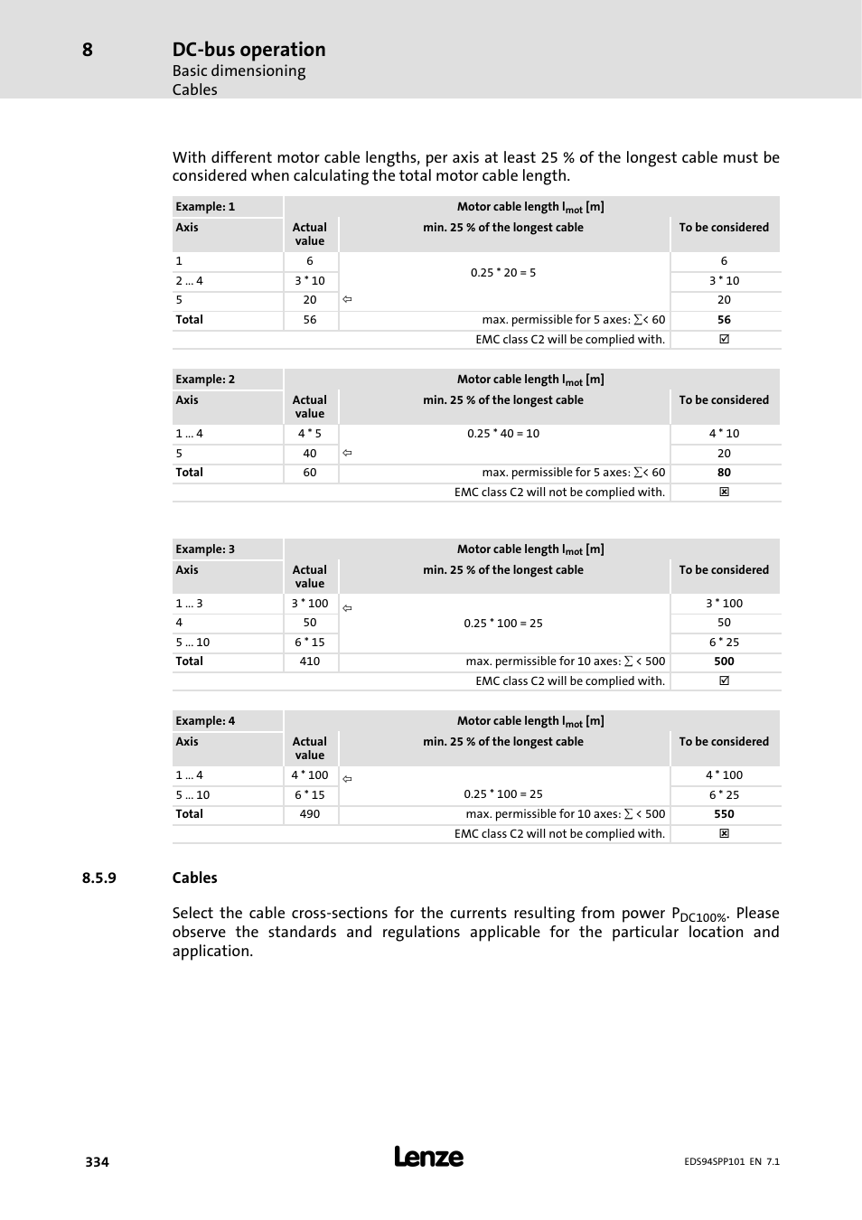 9 cables, Cables, Dc-bus operation | Lenze 9400 Manual User Manual | Page 334 / 584