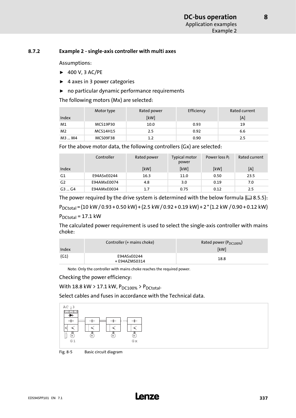 2 example 2 -single-axis controller withmulti axes, Example 2 - single-axis controller with multi axes, Dc-bus operation | Lenze 9400 Manual User Manual | Page 337 / 584