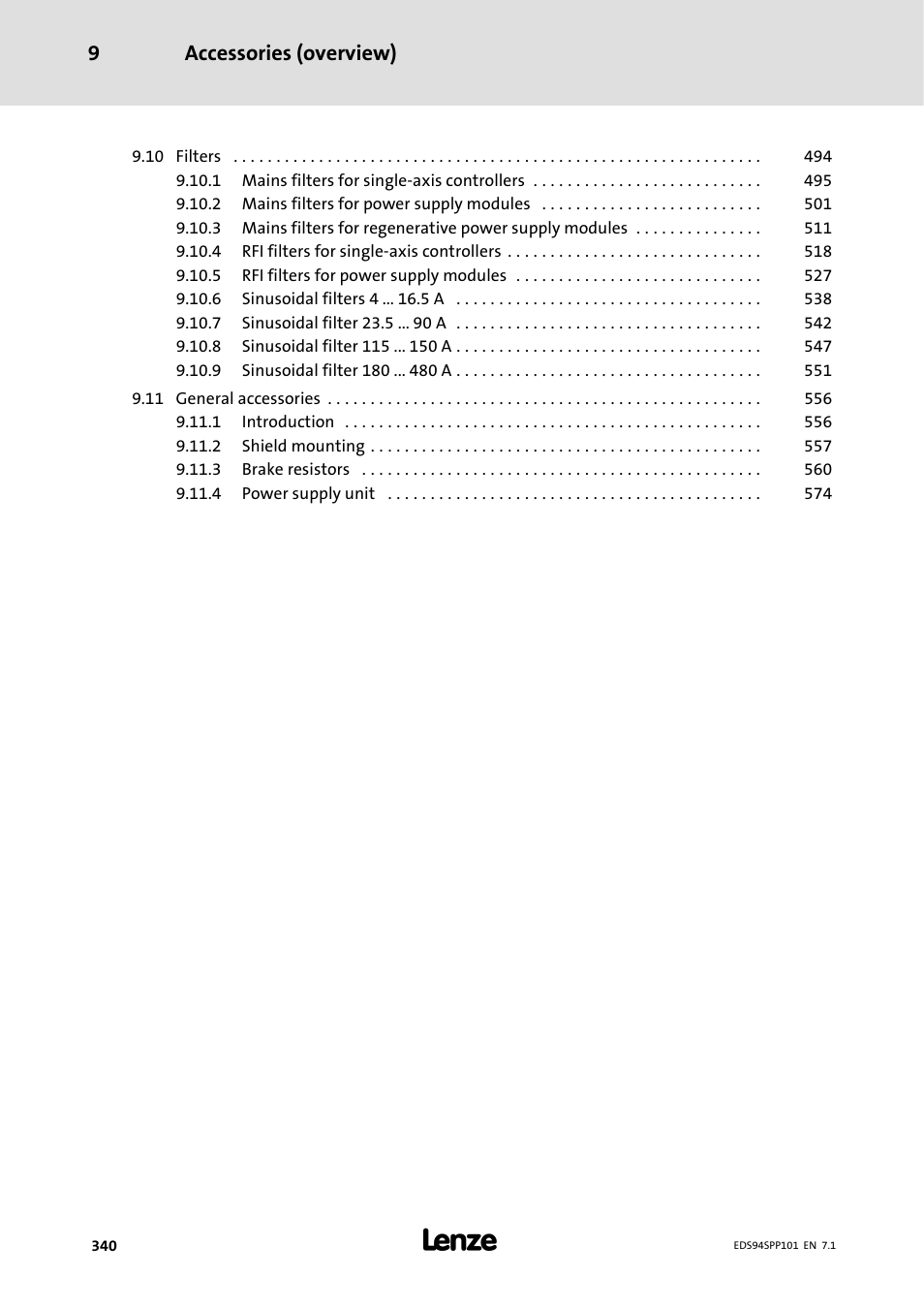 Accessories (overview) 9 | Lenze 9400 Manual User Manual | Page 340 / 584