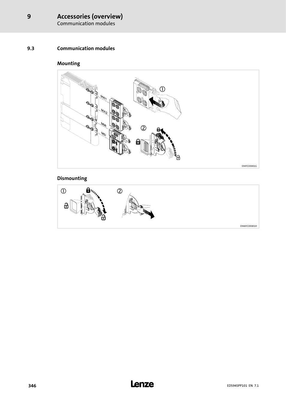 3 communication modules, Accessories (overview) | Lenze 9400 Manual User Manual | Page 346 / 584