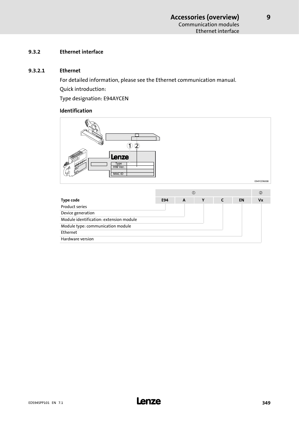 2 ethernet interface, Ethernet interface, Accessories (overview) | Lenze 9400 Manual User Manual | Page 349 / 584