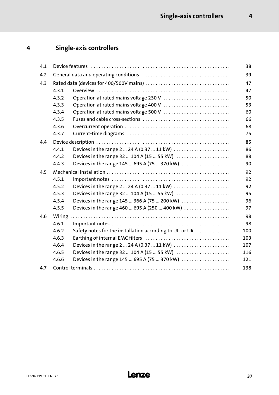 4 single-axis controllers, Single-axis controllers, Single-axis controllers 4 | 4single-axis controllers | Lenze 9400 Manual User Manual | Page 37 / 584