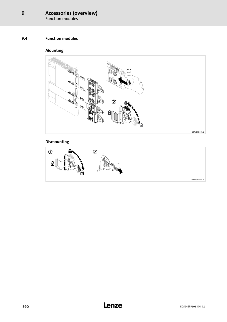 4 function modules, Accessories (overview) | Lenze 9400 Manual User Manual | Page 390 / 584